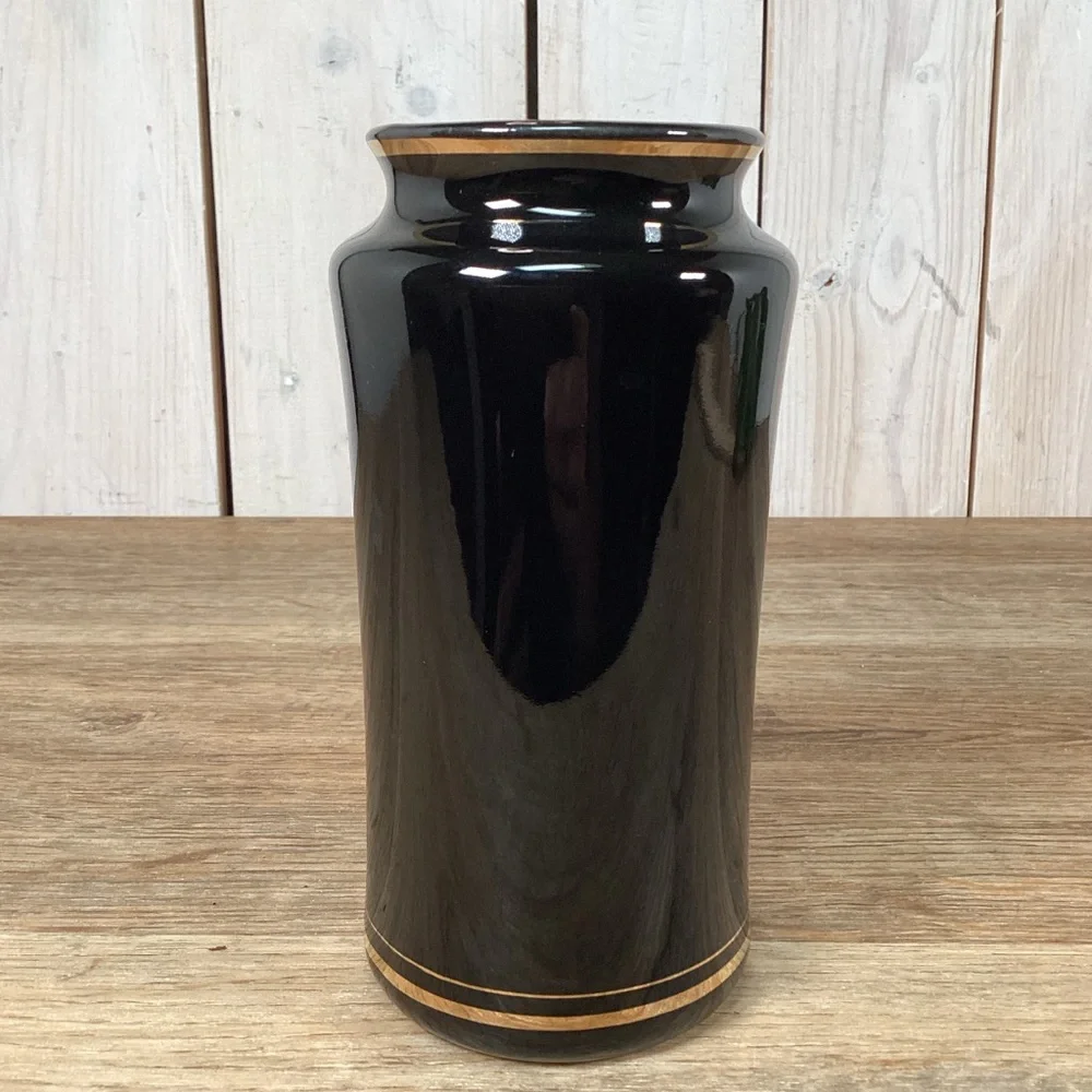The Art of Chokin State of Kuwait Black Glass Collector's Vase 24kt Gold 6" Tall - Picture 4 of 11
